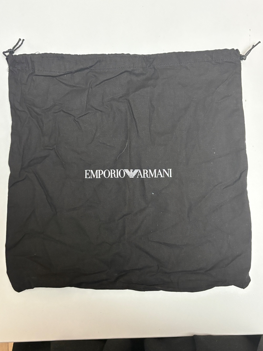 Emporio Armani Black Drawstring Storage Pouch with White Logo